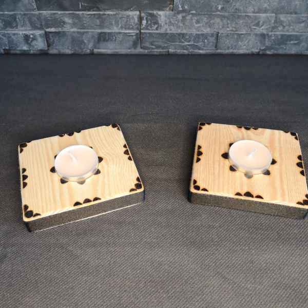 Bougeoirs pyrogravure